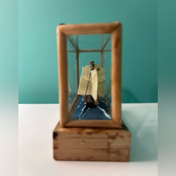 Vintage Miniature Wooden Ship in Glass Display Case - Picture 4 of 7